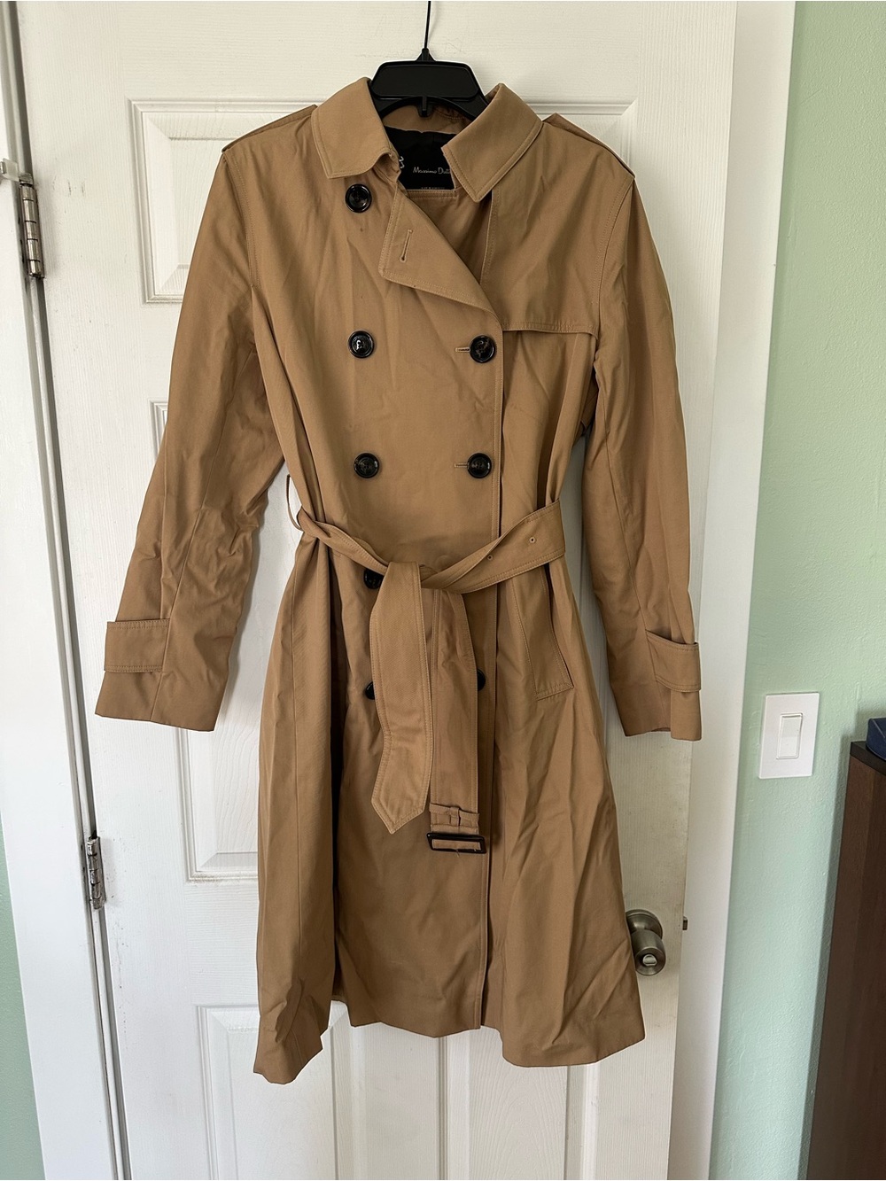 Massimo Dutti Camel Double-Breasted Trench Coat with Belt